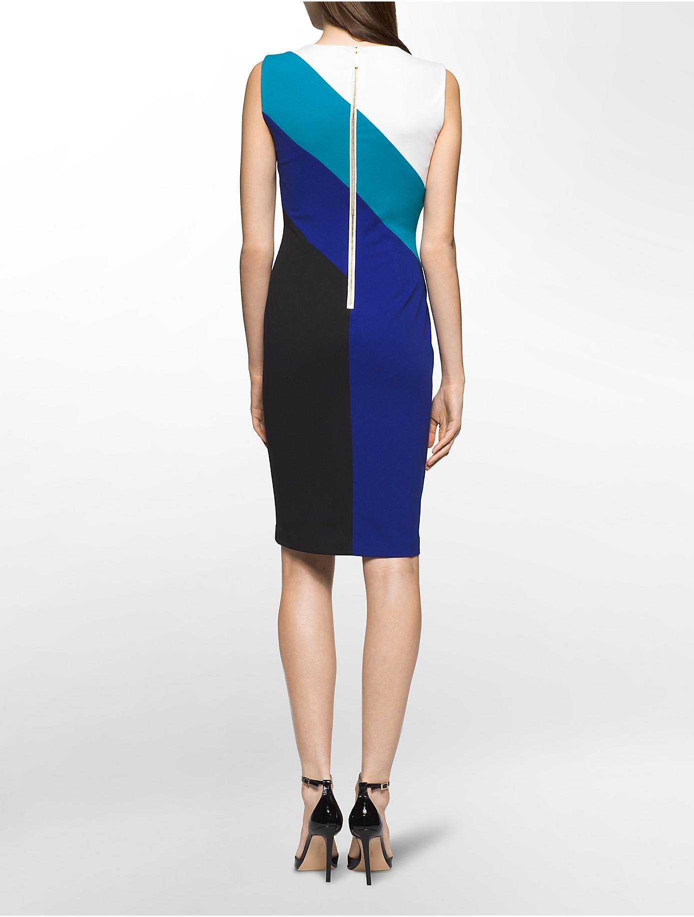 Calvin Klein Synthetic Colorblocked Sheath Dress in Blue - Lyst